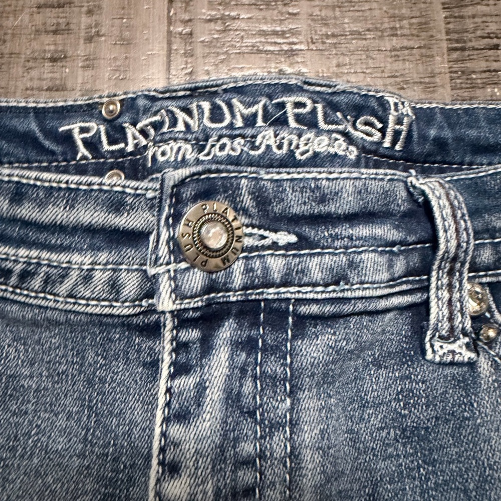 Light Blue Denim Jean Shorts with Stud Detail & Back Skull ๐ Pockets - Picture 3 of 11
